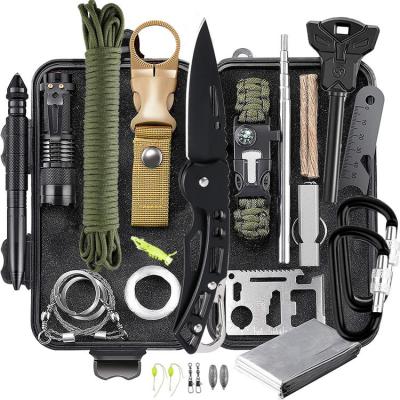 China Outdoor Tools 16 in 1 Wholesale Outdoor Military Survival Kit Gear Fishing SOS Emergency Kit for Camping for sale