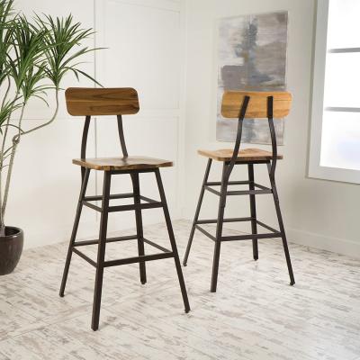 China (Other) Adjustable Raychel Laminated Acacia Barstools, 2-Pcs Set, Natural Stained with Rustic Metal for sale