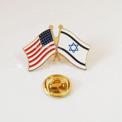 China High Quality Soft Enamel Mexico Gold Plated Flag Shape USA & Israel Double Flag Lapel Pin for sale