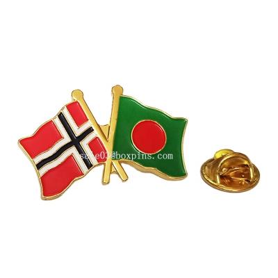 China High Quality Soft Enamel Mexico Gold Plated Norway Flag And Bangladesh Double Shape Flag Lapel Pin for sale