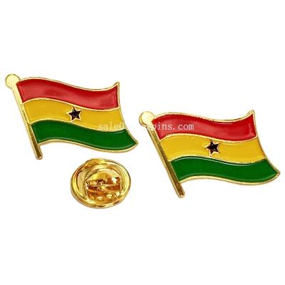 China High Quality and Factory Price Africa Soft Enamel Gold Plated Ghana Flag Shape Metal Lapel Pin for sale