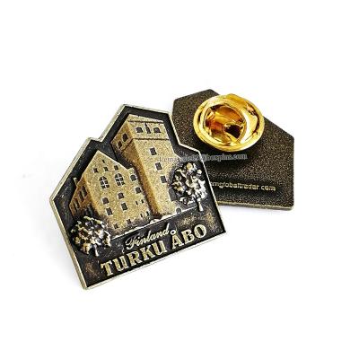 China Finland Turku Global Custom 3d Metal Antique 3d Lapel Pin Badge for sale