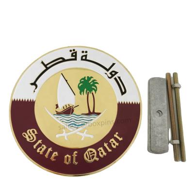 China New Custom Dry National Day Souvenir Qatar Round Car Sticker Badge Enamel Metal Car Emblems for sale