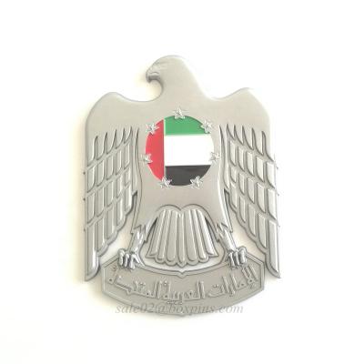 China Matt UAE Silver Hawk Silver Car Badge Arabic Running Custom Sticker Metal Car Emblem With Screws Nuts for sale