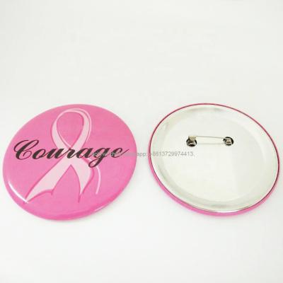 China Factory price worldwide hot selling circular breast cancer awareness button pin badge with pink ribbon and courage for sale