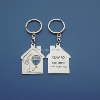 China Custom RE/MAX Engraved Metal Home Shaped Metal Keychains Keyring for sale