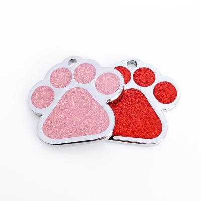 China Lights Shape Red-Pink Glitter Paw Shape Pet Name Tags Cat Dog Tags Promotion for sale