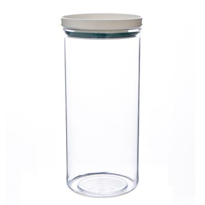 China Stored In Kitchen Stock Stackable Food Reserve Clear Cereal Storage Jar With Plastic Lid for sale