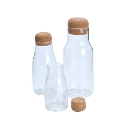 China JH Wide Mouth Glass Stocked Bottle With Tapered Cork For Kitchen Food Storage Solid Bean And Cereals for sale