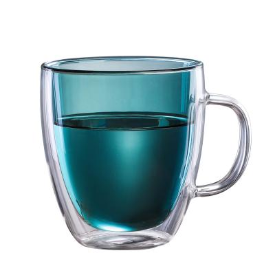 China Sustainable High Temperature Resistant Double Glass Water Mug With Lid , Gift For Friends for sale