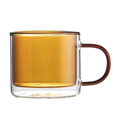 China Viable Purchasing Reusable Colored Borosilicate Coffee Mug Double Wall Glass Cup With Handle for sale