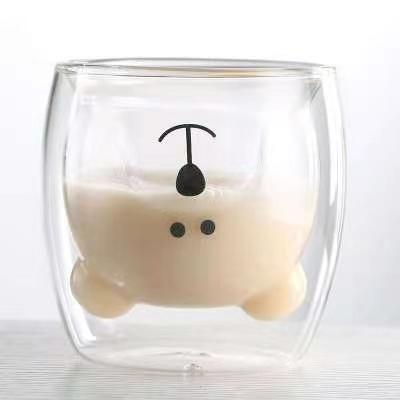 China Viable Creative Double Animal Heat Resistant Feel 230ml Internet Borosilicate Glass Mug Bear for sale