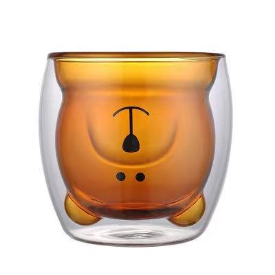 China Wholesale Viable Glass Mugs Double Layer Double Wall Mug Bear Dog Cat Glass Animal Glass Coffee Mug for sale