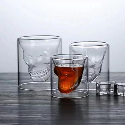 China Double Wall 25ml/75ml/150ml/250ml Crystal Skull Head Shape Shot Stocked Glass Mug Gift For Halloween Party for sale