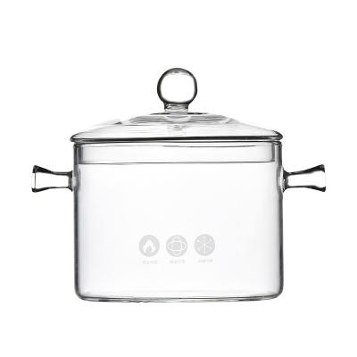 China Hot Sustainable Custom Glass Soup Pot Heat Resistant Glass Cooking Pot For Sale With Handles for sale