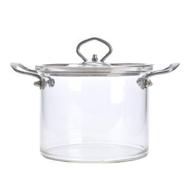 China Viable Hand Blown Large Size Transparent Pyrex Glass Cooking Pot Soup Clear Glass Pot for sale