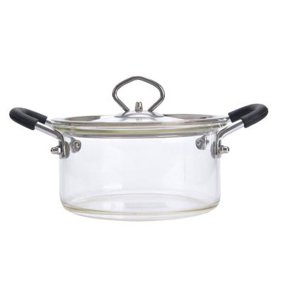 China Sustainable Custom Glass Soup Pot Heat Resistant Glass Cooking Pot With Handles for sale