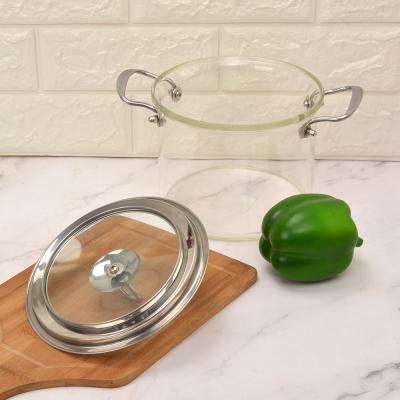 China High Capacity High Sustainable Borosilicate Pyrex Heat Resistant Glass Cooking Pot With Stainless Steel Handle for sale