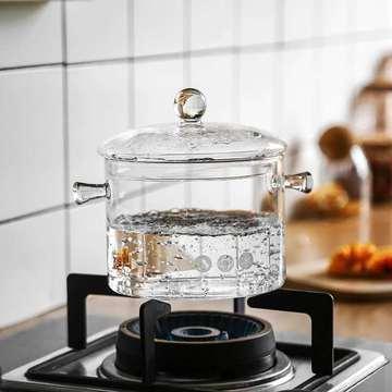 China Glass Sustainable Borosilicate Gold Glass Pot Cooking Pot Large Capacity For Homeuse for sale