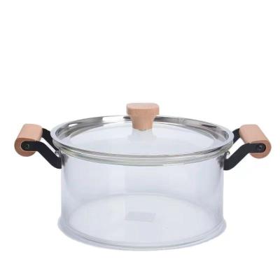 China Sustainable Home Kitchenware Double-Ear Heat Resistant Wood Handle Soup Glass Jar 3 Different Sizes for sale