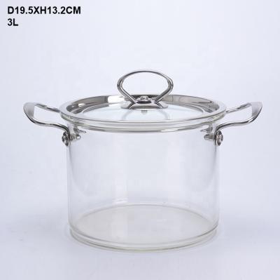 China Sustainable large size transparent clear double-ear cooking pot borosilicate pyrex glass cooking pot for sale