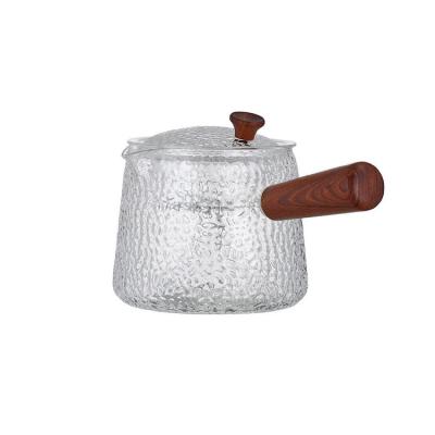 China Wholesale Sustainable Elegant Handmade Side Handle Borosilicate Glass Clear Glass Teapot Teapot With Infuser for sale