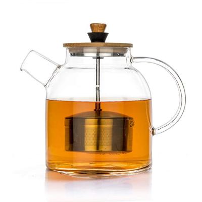 China Manufacturer Supply Borosilicate Modren Stocked Glass Teapot And Water Bottle With Bamboo Cover for sale