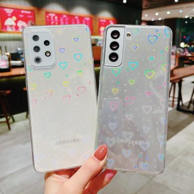 China Shockproof Transparent Gradient Laser Heart Mobile Phone Case For Samsung Galaxy S22 S21 S20 Ultra Clear Rainbow Heart Cases for sale