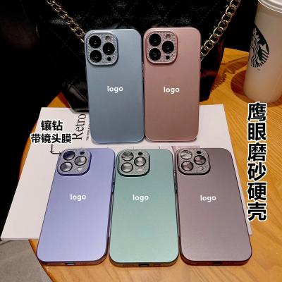 China Shockproof for iPhone13 Frosted Phone Case with Diamond Lens Film Phone Case for iPhone 12 with Logo Protective Case for sale