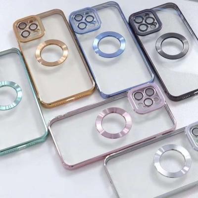 China Clear Shockproof Electroplating Phone Case For IPhone13pro Max Hollow LOGO CD Pattern Phone Case For iPhone 11 Lens Film Phone Case for sale