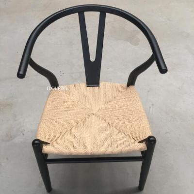 China Weave Seat Urban Home Wishbone Chairs Hot Sale Weave Chairs In Black Color For Restaurant AND Cafe for sale