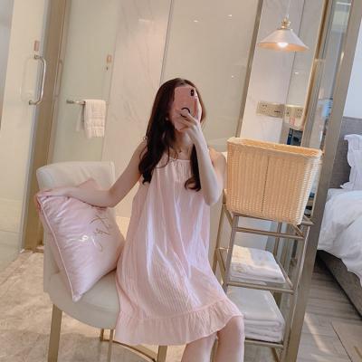 China Breathable Women Pajamas Set Sleepwear Cotton , Sleeveless Vest Robe Nightgowns Summer Sleepshirts Solid Color Home Clothes Nightgowns for sale