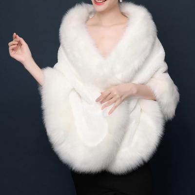 China Wholesale Cotton Jtfur Dress Shawl Winter Wedding Vest Warm White Women Party Fluffy Faux Fur Shawl for sale