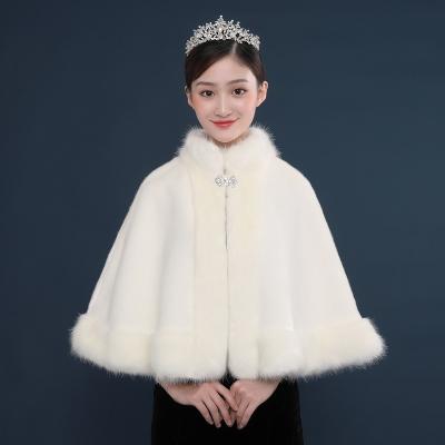 China Jtfur Faux Fur Shawl Collar Wedding Banquet Robe Bridal Cape Elegant Cute White Fluffy Jtfur Shawl for sale