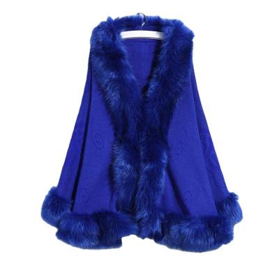 China New Design Viable Jtfur Women Plus Size Knit Coat Female Faux Fox Fur Collar Shawl Coat for sale