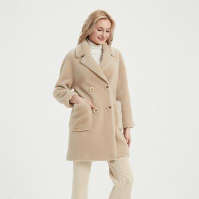 China Women Teddy Coat Fake Two Breasted Warm Closures Breathable Regular Wear Ladies Sheath Long Jtfur Teddy Coat for sale