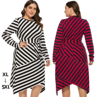 China New Design Fashion Skirts Long Sleeve Anti-Static Black And White Striped Sweater Formal Dress Plus Size Elegant Casual Dresses for sale