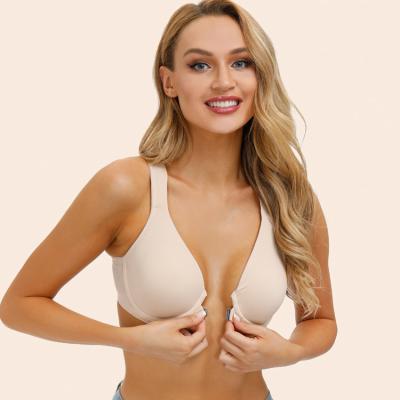 China Breathable fat ladies button bra front cover gathered plus size underwear ultra-thin large size women for sale