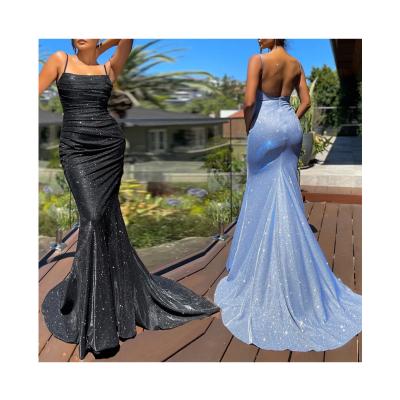 China Sparkle Gold Sequins Long Tail Skirt Anti-Static Prom Dresses Slim Sleeveless Elegant Suspender Formal Gowns Evening Dresses for sale