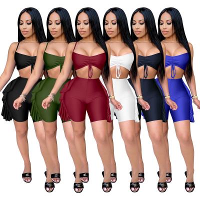 China 2021 viable best selling solid color short suspender sport suit plus size two-piece pants set for sale