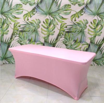 China Polyester stretch tablecloths table cover waterproof elastic printing 6FT with custom printing for sale