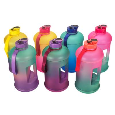 China Amazon Hot Sale PETG 2.2L 1.3L 3.78L 2200ml Viable Gradient Color Sports Portable Water Bottle With Logo Printing For Workout And Gym for sale