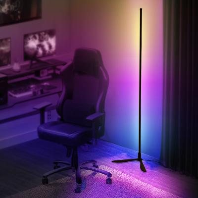 China New Minimalist Tuya Life Smart Minimalist APP Music RGB Synchronization Magic Color Changing Tripod Vertical Corner LED Floor Lamp for sale