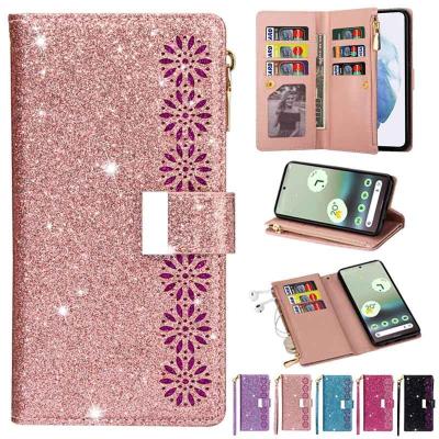 China With cover 7a 7 luxury snap mag pixel 8a 8 pro 6a 8 Flip Leather Case For Google pro holder wallet Multi-card laser powder zipper pro for sale