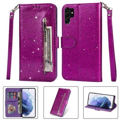 China With Multi-card Zipper Flip Leather Case For Samsung S21 Fe S20 A14 A34 A52 A53 A54 Splicing Line Galaxy S23 Ultra S22 for sale