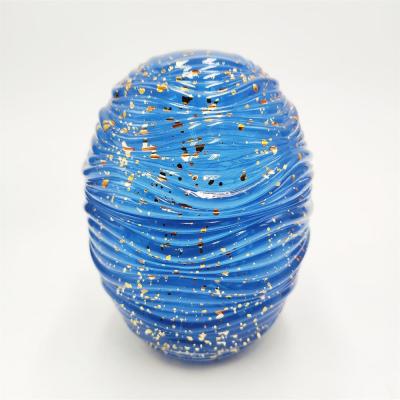 China Candleholder Easter Day egged shaped blue glass candle jar with speckled gold for sale