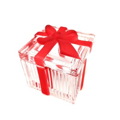 China Food Bowknot Red Glass Gift Box Glass Jar For Valentine Collection for sale