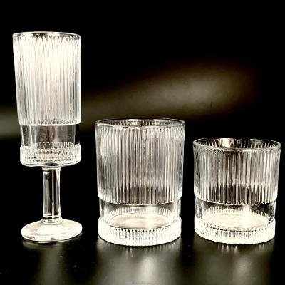 China Wholesale BR WHITE ribbed blown glass with base glasswares series champagne goblet glass water vertical stripes for sale