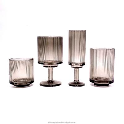 China Wholesale BR light gray ribbed blown with base glasswares series champagne goblet glass water vertical stripes for sale