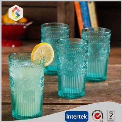 China Sustainable Blue Color 16-Ounce Emboss Glass Tumblers for sale